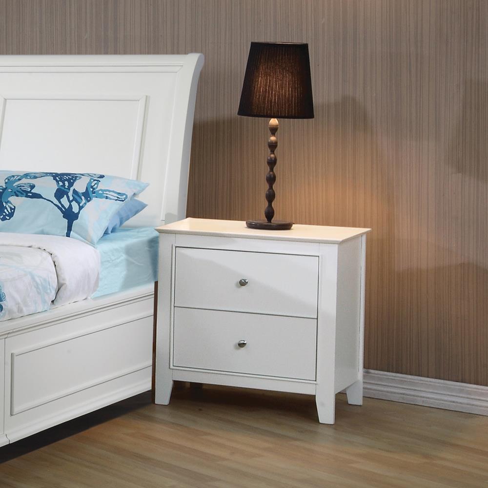 Selena Contemporary White Two-Drawer Nightstand - ATL FURNITURE