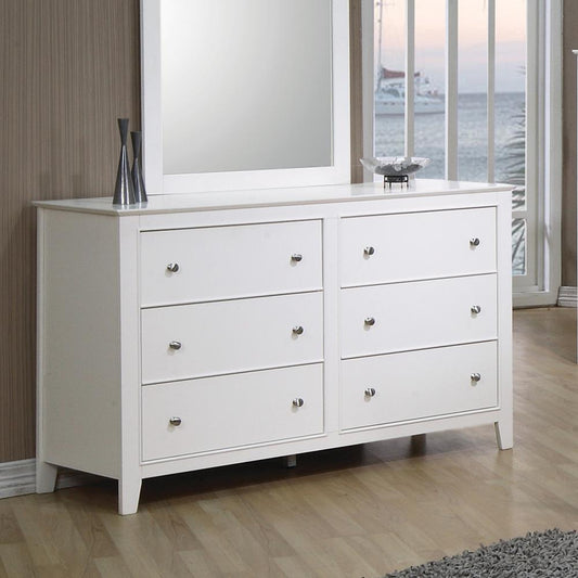 Selena Contemporary White Six-Drawer Dresser - ATL FURNITURE