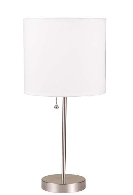 Vassy White Shade & Brush Silver Table Lamp - ATL FURNITURE