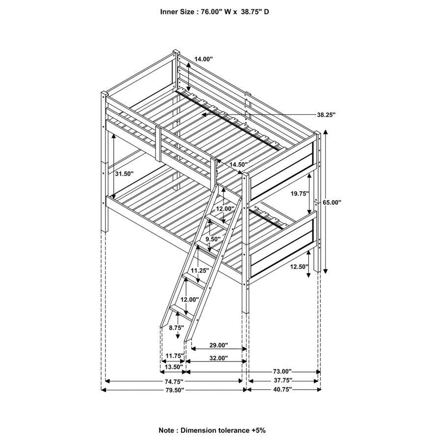 Ryder Wood Twin Over Twin Bunk Bed With Mattress Weathered Taupe