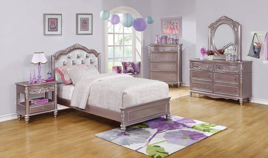 G400890T-S4 Caroline Metallic Lilac Twin Four-Piece Set - ATL FURNITURE