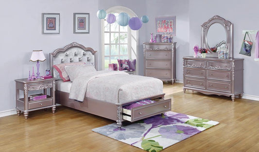 Caroline Metallic Lilac Full Four-Piece Set - ATL FURNITURE