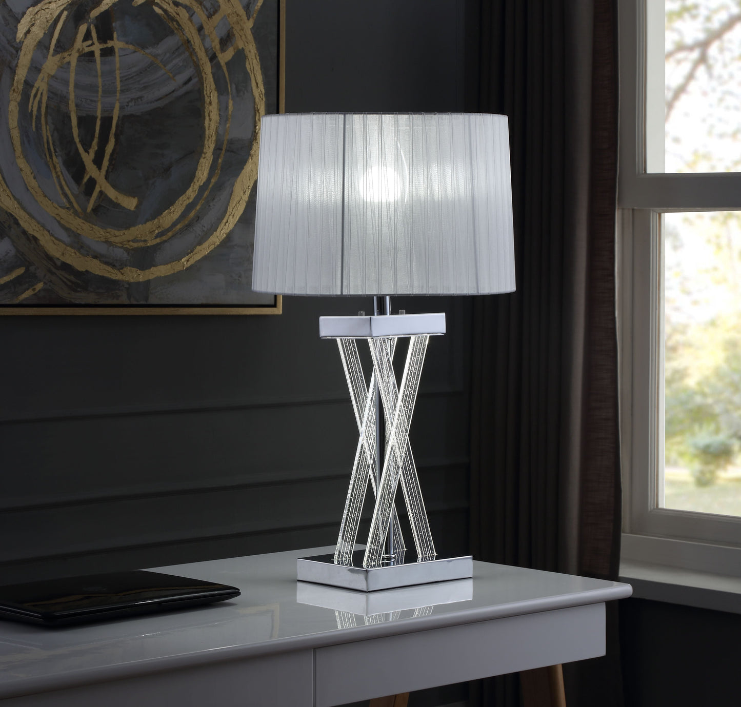 Mallory Clear Acrylic & Chrome Table Lamp - ATL FURNITURE