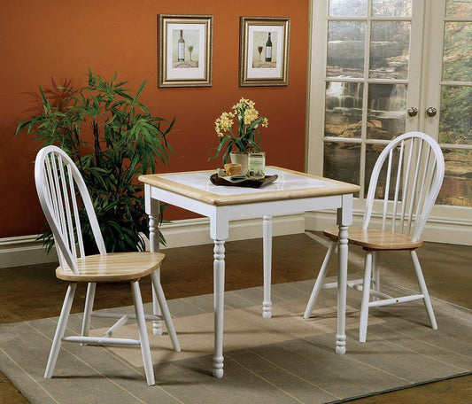 Country Natural Brown Dining Table with White Tile Top - ATL FURNITURE