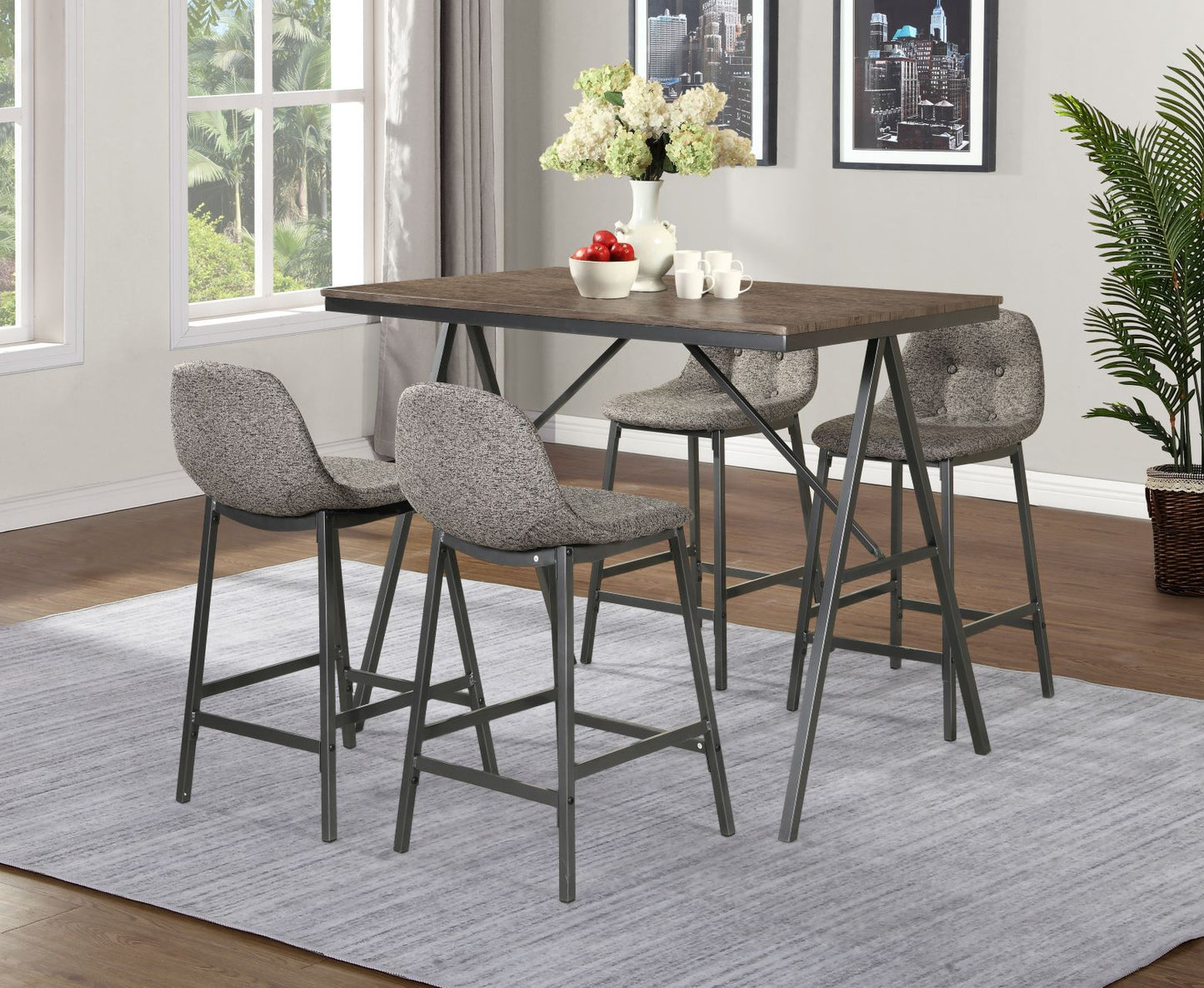 Counter Table w/Gray Fabric Seats - ATL FURNITURE