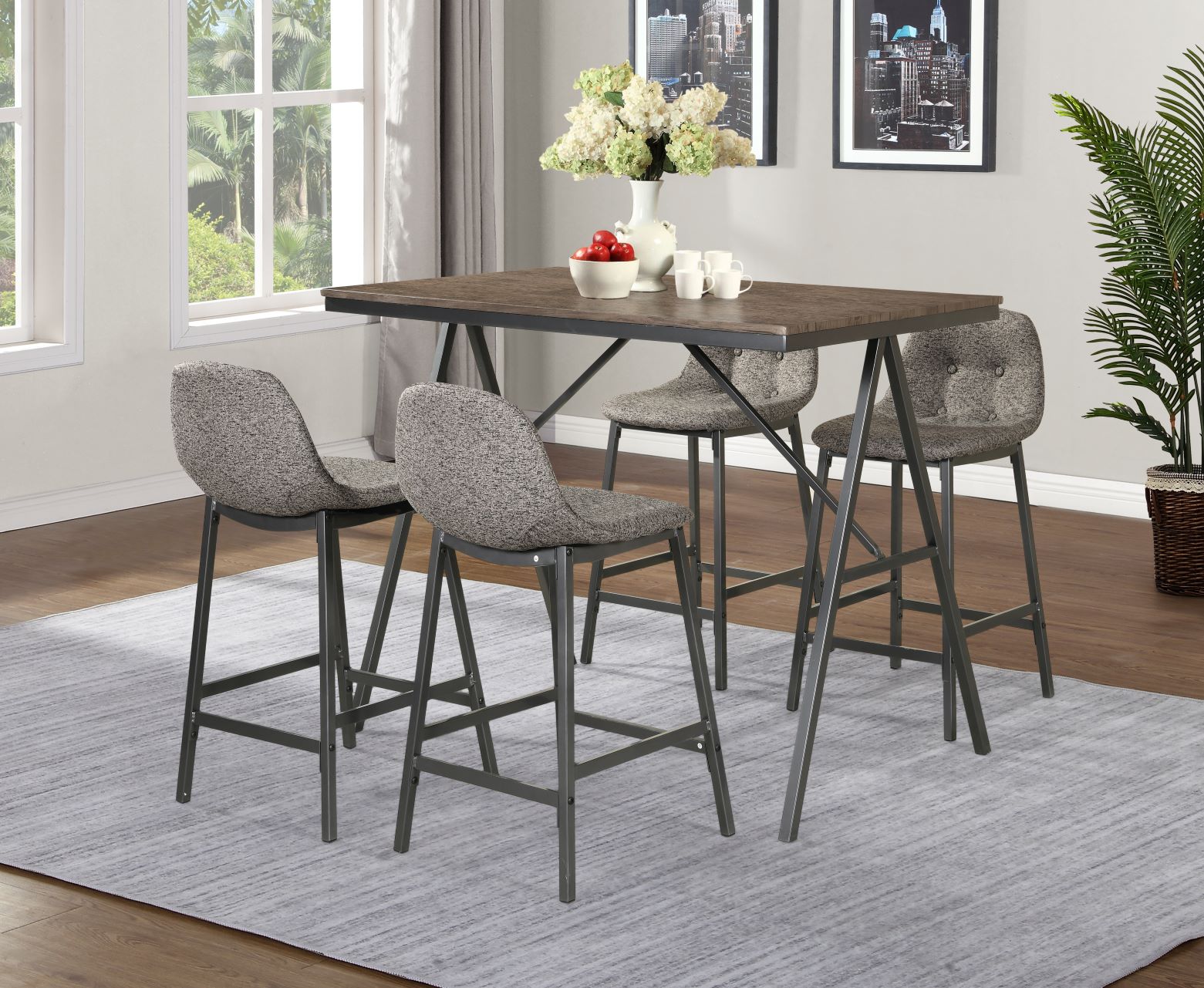 Counter Table w/Gray Fabric Seats - ATL FURNITURE