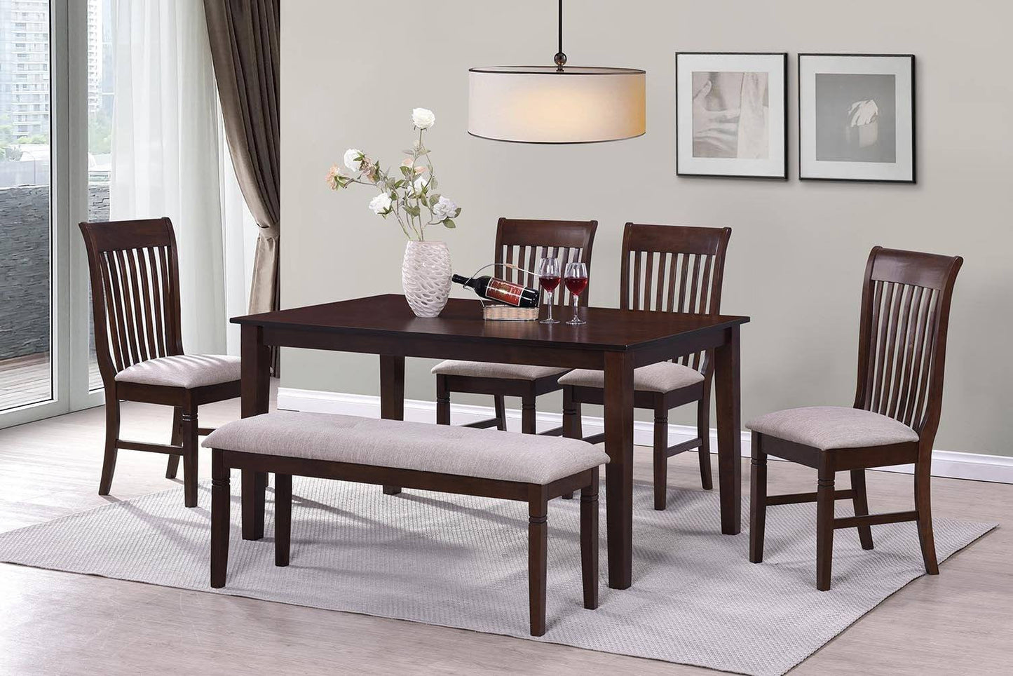 Dining Table w/ Bench Set; 6 PCS. SET - ATL FURNITURE