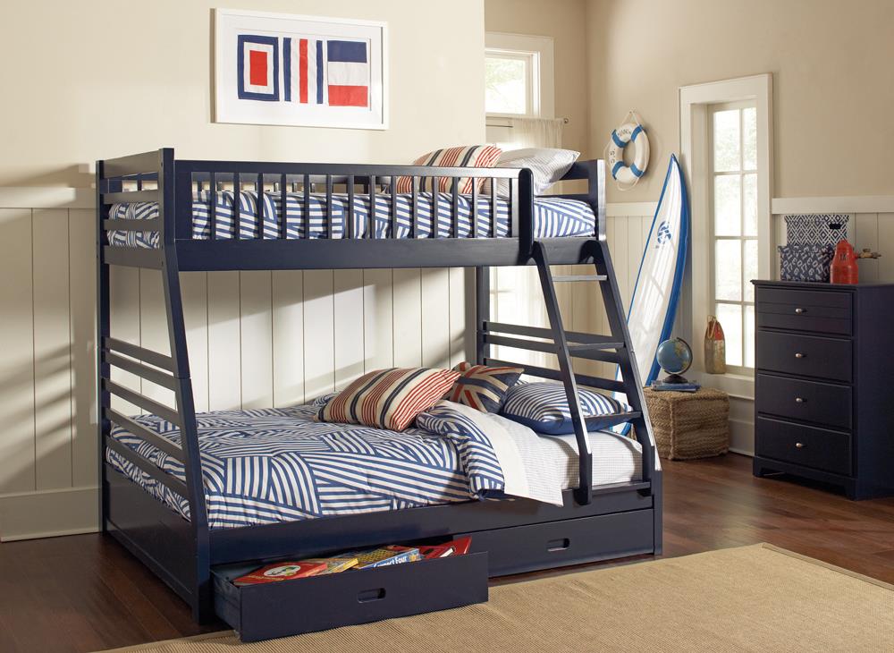 Ashton Navy Twin-over-Full Bunk Bed - ATL FURNITURE