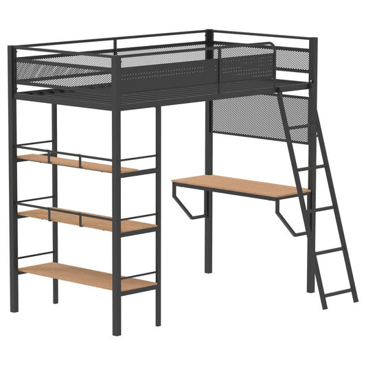 Campus 3-Shelf Metal Twin Workstation Loft Bed Matte Black