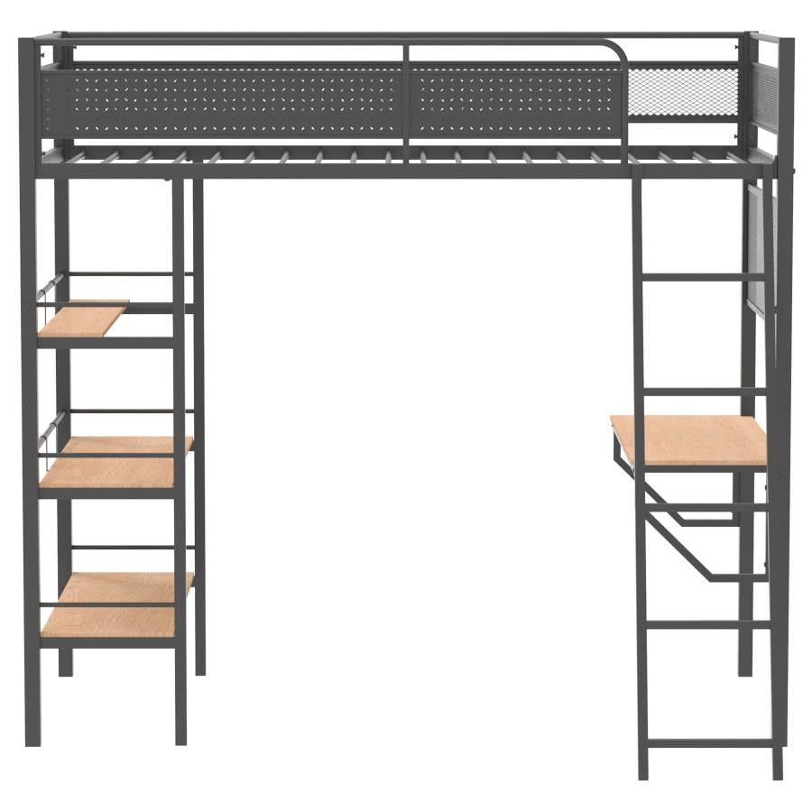 Campus 3-Shelf Metal Twin Workstation Loft Bed Matte Black