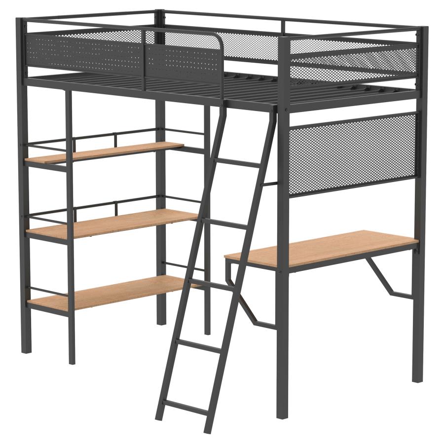 Campus 3-Shelf Metal Twin Workstation Loft Bed Matte Black