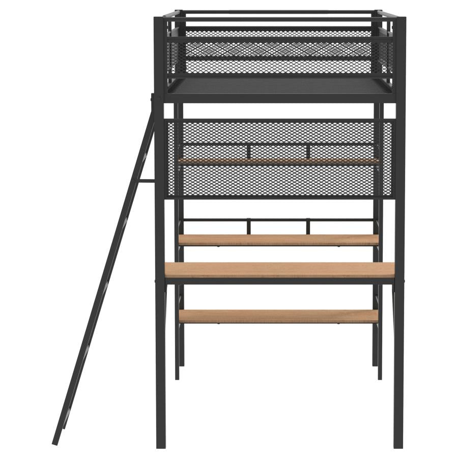 Campus 3-Shelf Metal Twin Workstation Loft Bed Matte Black