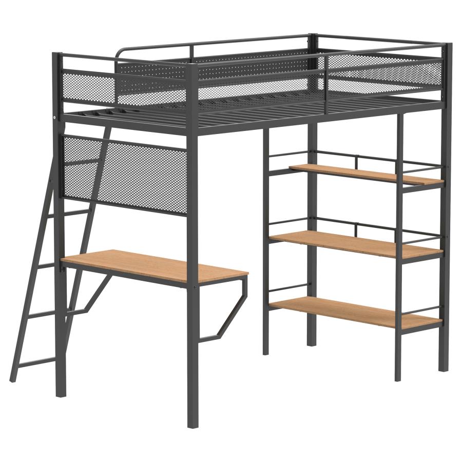 Campus 3-Shelf Metal Twin Workstation Loft Bed Matte Black