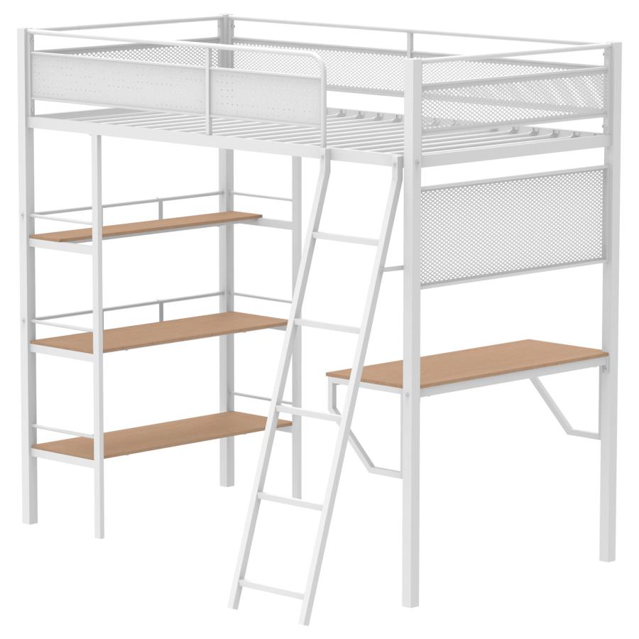 Campus 3-Shelf Metal Twin Workstation Loft Bed Matte White