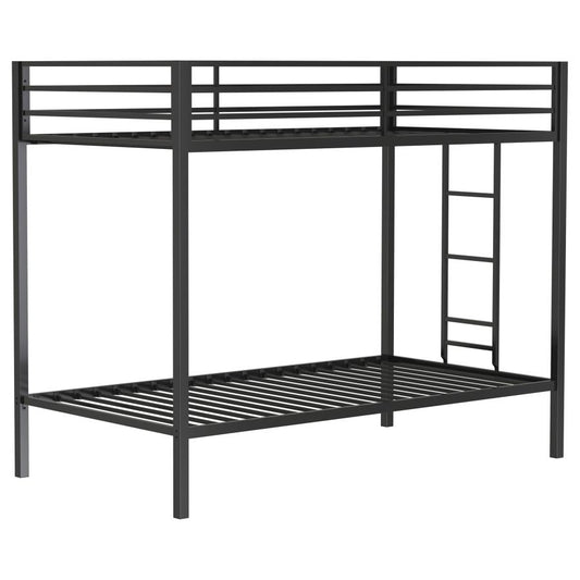Alevera Metal Twin Over Twin Bunk Bed With Ladder Black