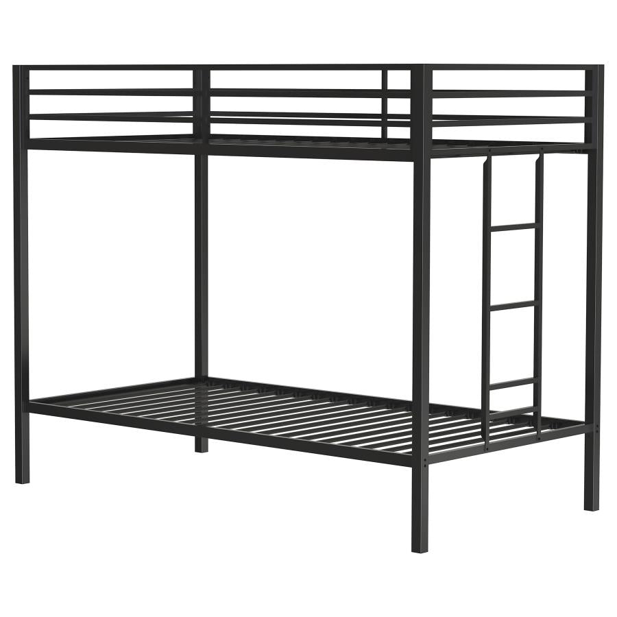 Alevera Metal Twin Over Twin Bunk Bed With Ladder Black