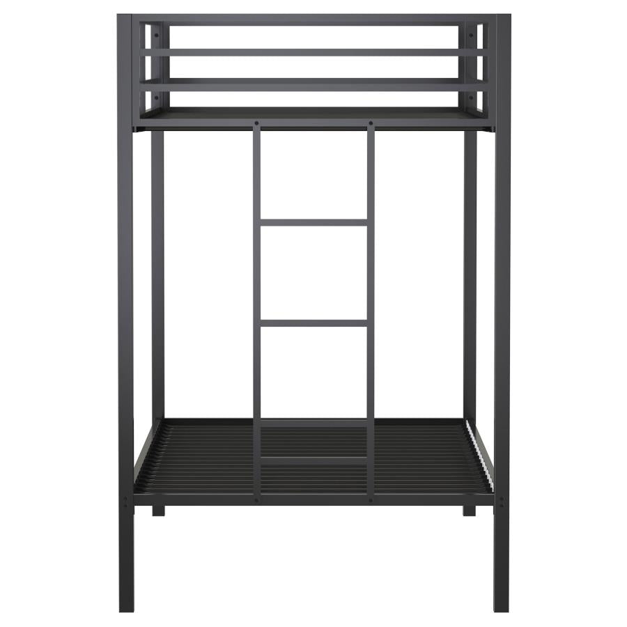 Alevera Metal Twin Over Twin Bunk Bed With Ladder Black