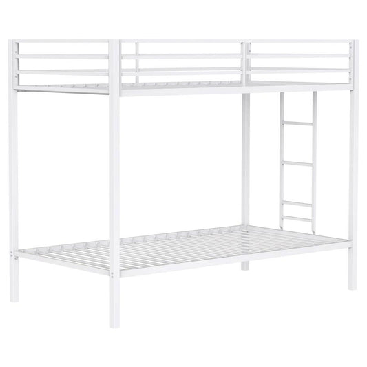Alevera Metal Twin Over Twin Bunk Bed With Ladder White