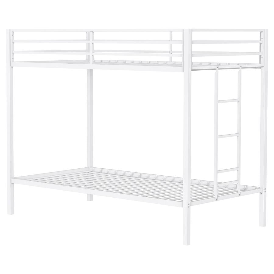 Alevera Metal Twin Over Twin Bunk Bed With Ladder White