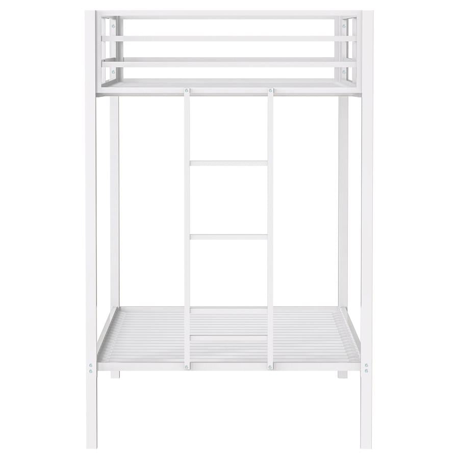 Alevera Metal Twin Over Twin Bunk Bed With Ladder White