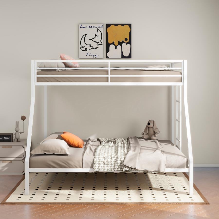 Alevera Metal Twin Over Full Bunk Bed With Ladder White