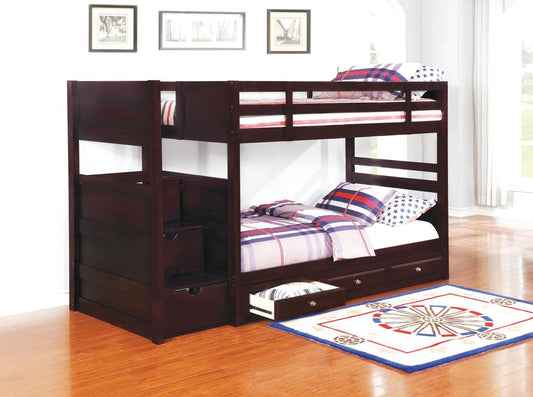 Elliott Transitional Cappuccino Twin-over-Twin Bunk Bed - ATL FURNITURE