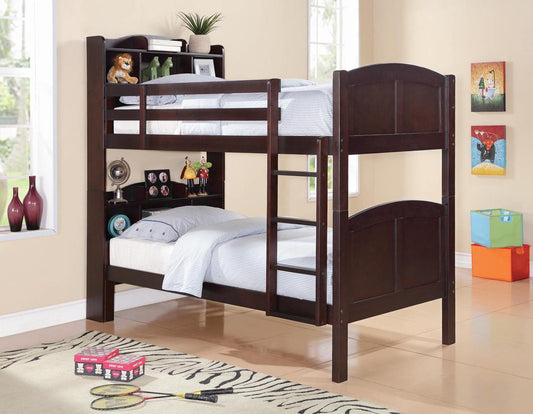 Parker Transitional Cappuccino Twin-over-Twin Bookcase Bunk Bed - ATL FURNITURE