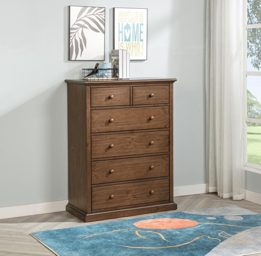 Sumerlin 6-Drawer Bedroom Chest Of Drawers Medium Brown
