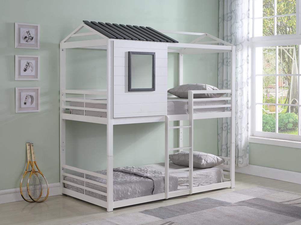 Belton Light Grey Twin-over-Twin Bunk Bed - ATL FURNITURE