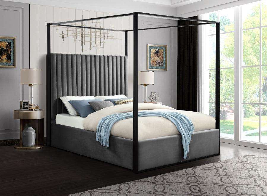 Meridian Furniture - Jax Velvet Queen Bed In Grey - Jaxgrey-Q - ATL FURNITURE