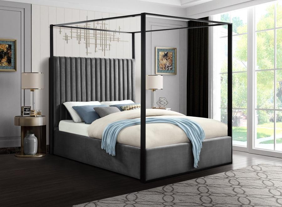 Jax Velvet King Bed In Grey - Jaxgrey-K - ATL FURNITURE