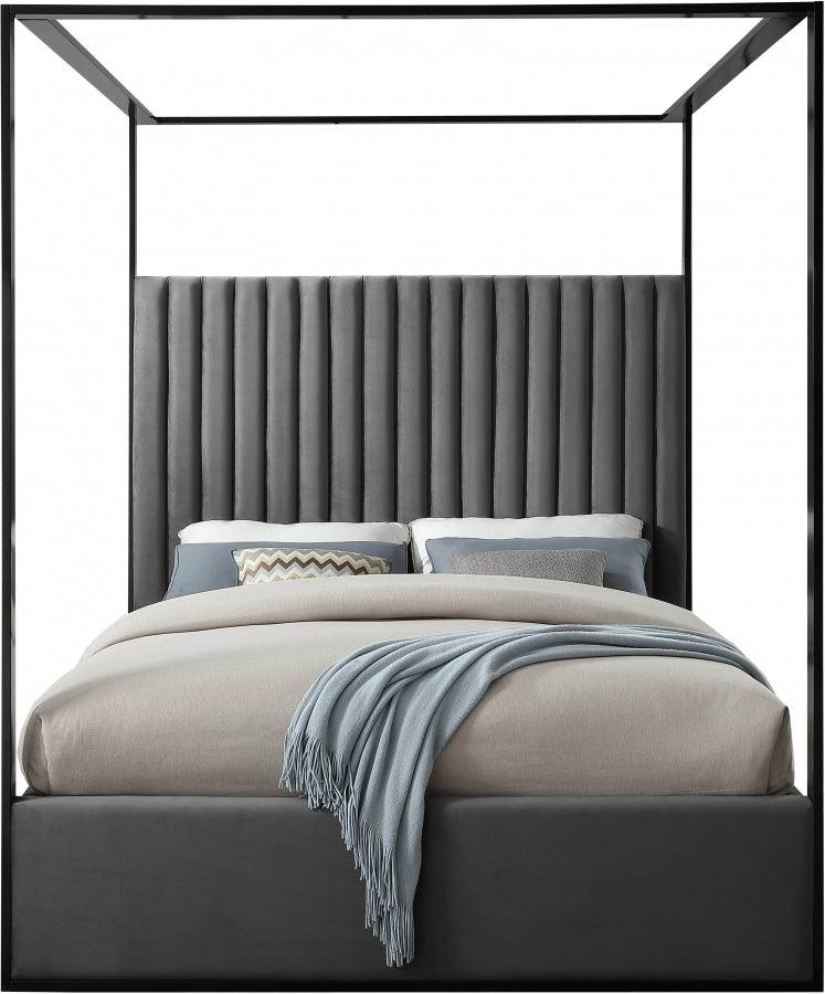 Meridian Furniture - Jax Velvet Queen Bed In Grey - Jaxgrey-Q - ATL FURNITURE