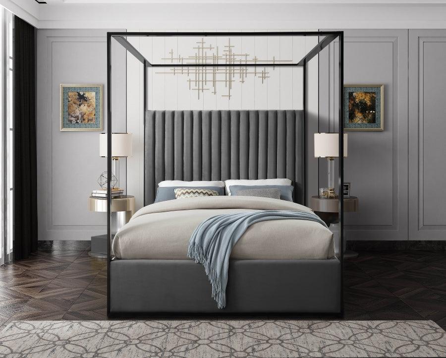 Jax Velvet King Bed In Grey - Jaxgrey-K - ATL FURNITURE