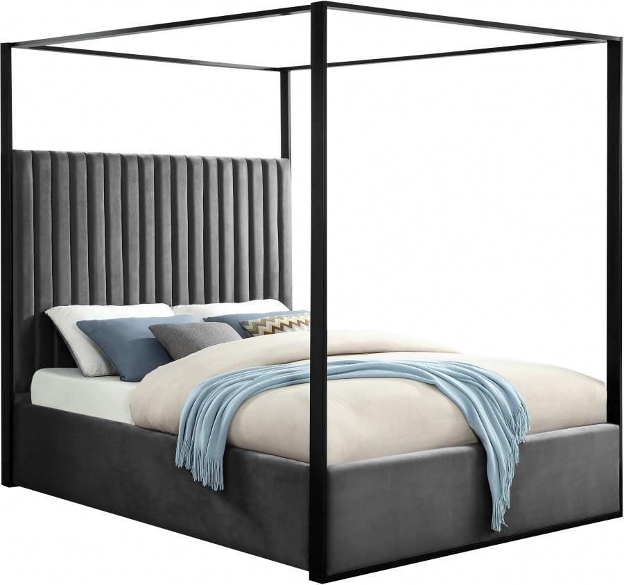 Meridian Furniture - Jax Velvet Queen Bed In Grey - Jaxgrey-Q - ATL FURNITURE