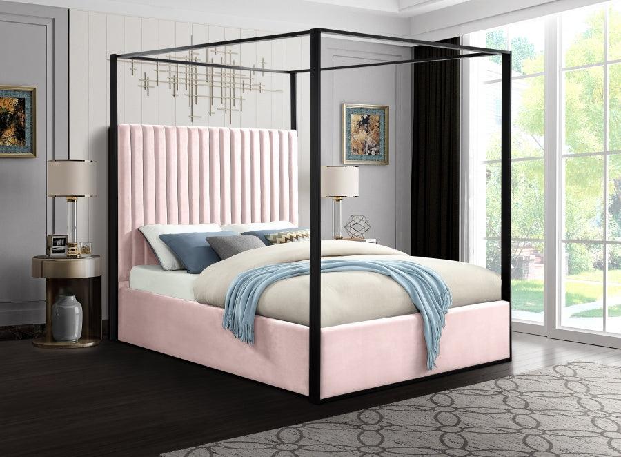 Meridian Furniture - Jax Velvet Queen Bed In Pink - Jaxpink-Q - ATL FURNITURE