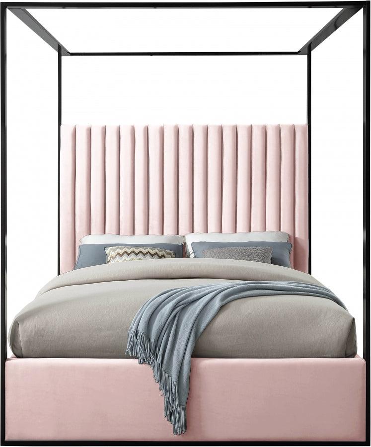 Meridian Furniture - Jax Velvet Queen Bed In Pink - Jaxpink-Q - ATL FURNITURE