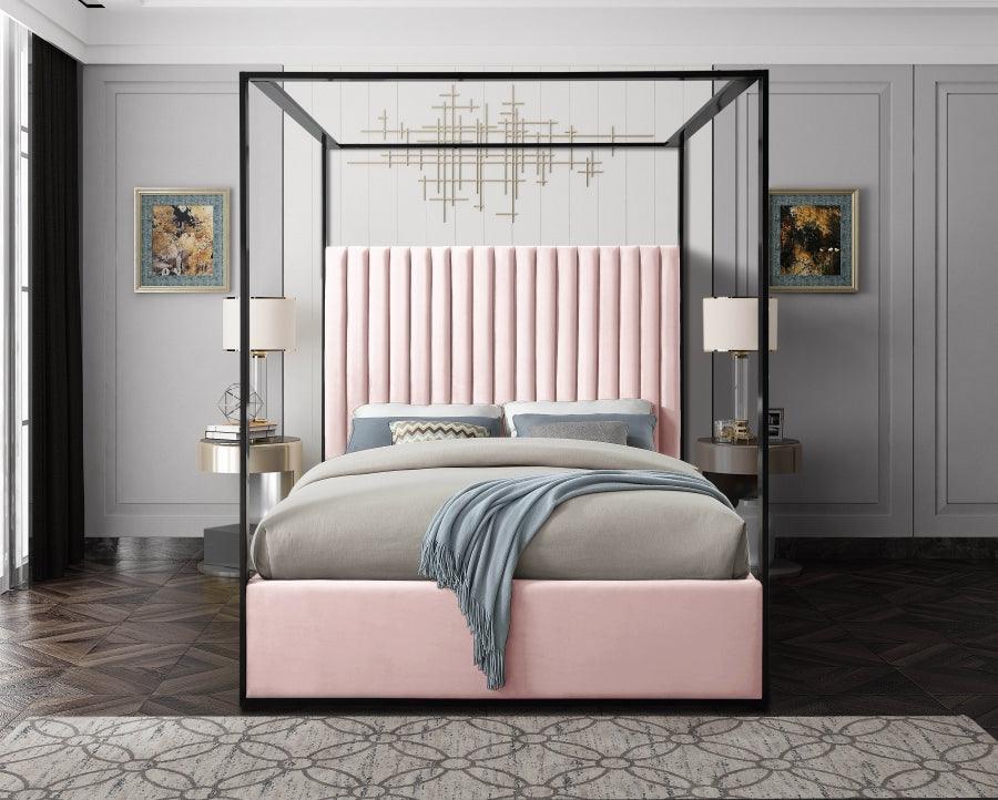 Meridian Furniture - Jax Velvet Queen Bed In Pink - Jaxpink-Q - ATL FURNITURE