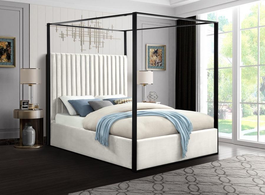 Meridian Furniture - Jax Velvet Queen Bed In Cream - Jaxcream-Q - ATL FURNITURE