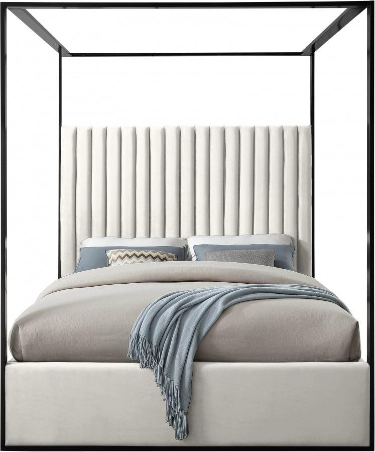 Meridian Furniture - Jax Velvet Queen Bed In Cream - Jaxcream-Q - ATL FURNITURE