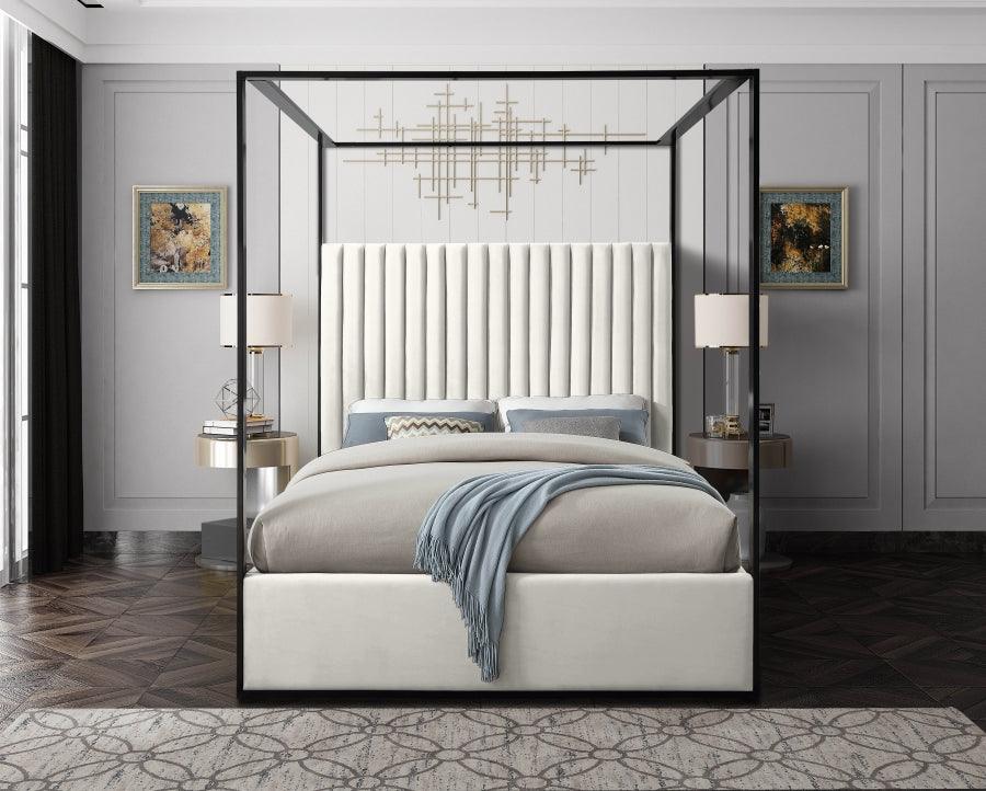 Meridian Furniture - Jax Velvet Queen Bed In Cream - Jaxcream-Q - ATL FURNITURE