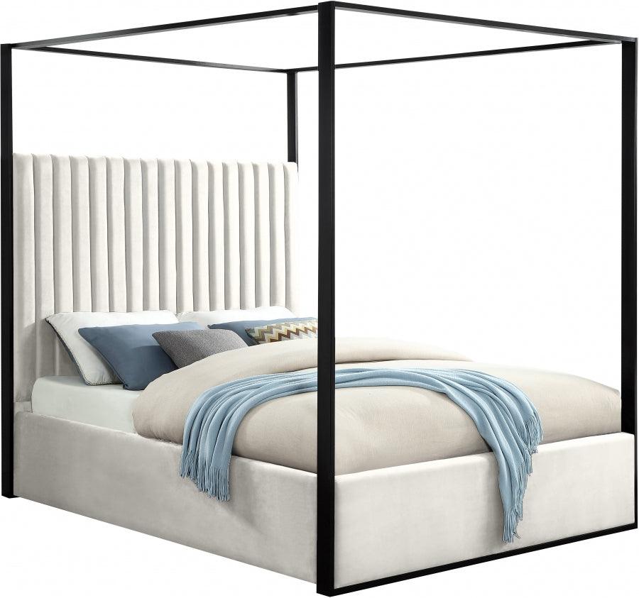 Meridian Furniture - Jax Velvet Queen Bed In Cream - Jaxcream-Q - ATL FURNITURE