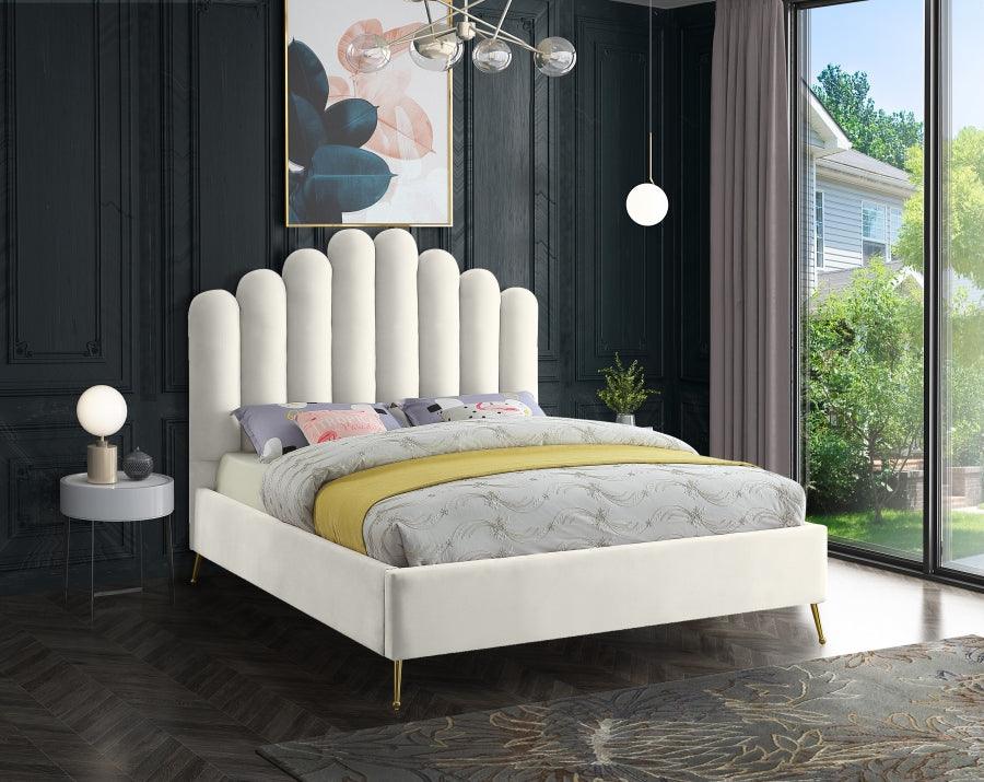 Lily Velvet King Bed In Cream - Lilycream-K - ATL FURNITURE