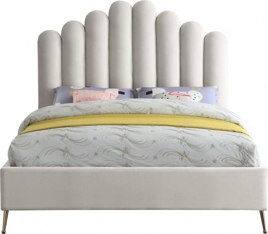 Lily Velvet King Bed In Cream - Lilycream-K - ATL FURNITURE