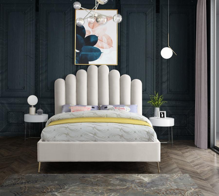 Lily Velvet King Bed In Cream - Lilycream-K - ATL FURNITURE