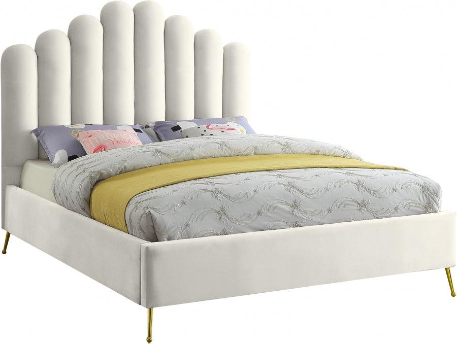 Lily Velvet King Bed In Cream - Lilycream-K - ATL FURNITURE