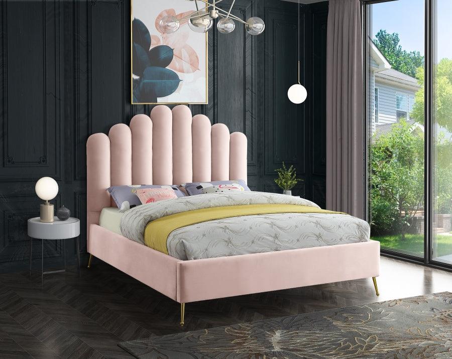 Meridian Furniture - Lily Velvet Queen Bed In Pink - Lilypink-Q - ATL FURNITURE