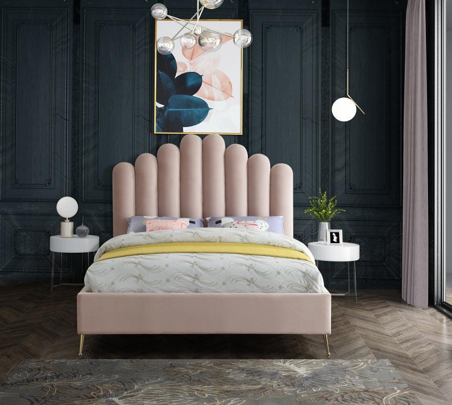 Meridian Furniture - Lily Velvet Queen Bed In Pink - Lilypink-Q - ATL FURNITURE