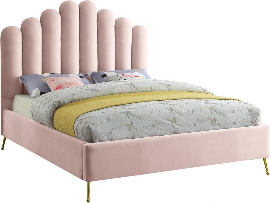 Lily Velvet King Bed In Pink - Lilypink-K - ATL FURNITURE