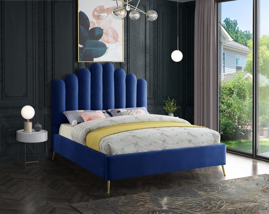 Meridian Furniture - Lily Velvet Queen Bed In Navy - Lilynavy-Q - ATL FURNITURE