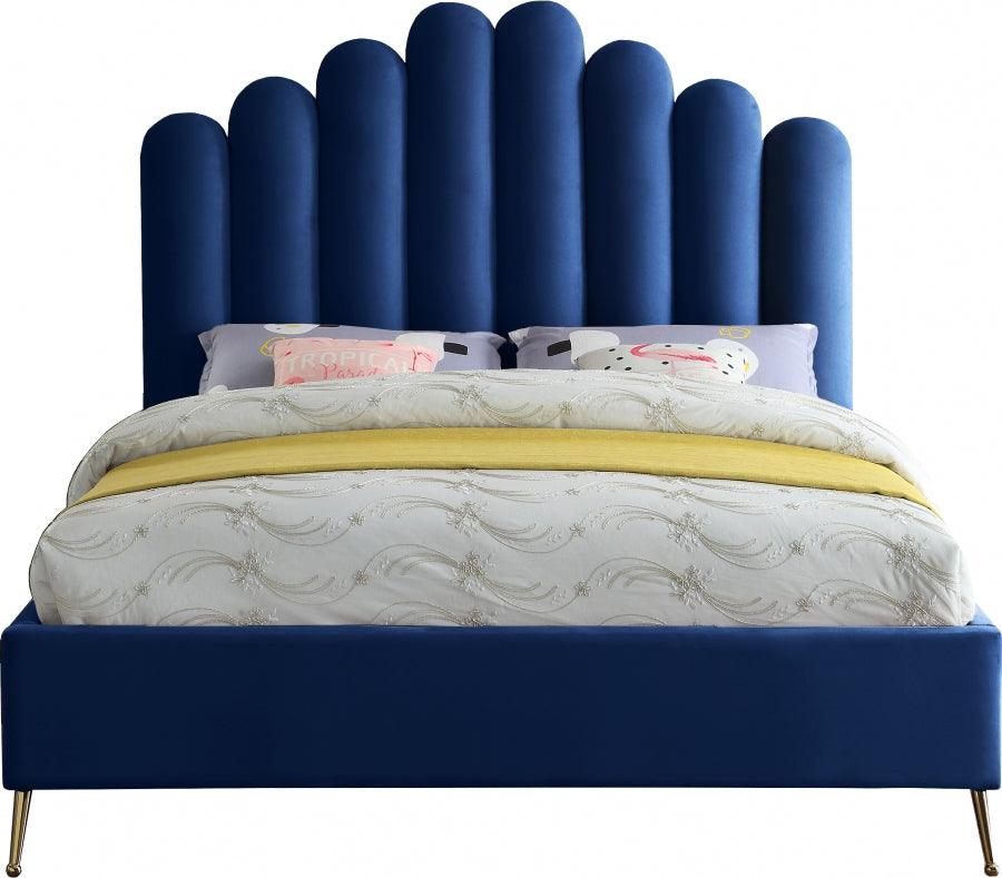 Meridian Furniture - Lily Velvet Queen Bed In Navy - Lilynavy-Q - ATL FURNITURE